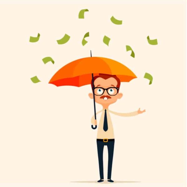Man with Umbrella Raining Money